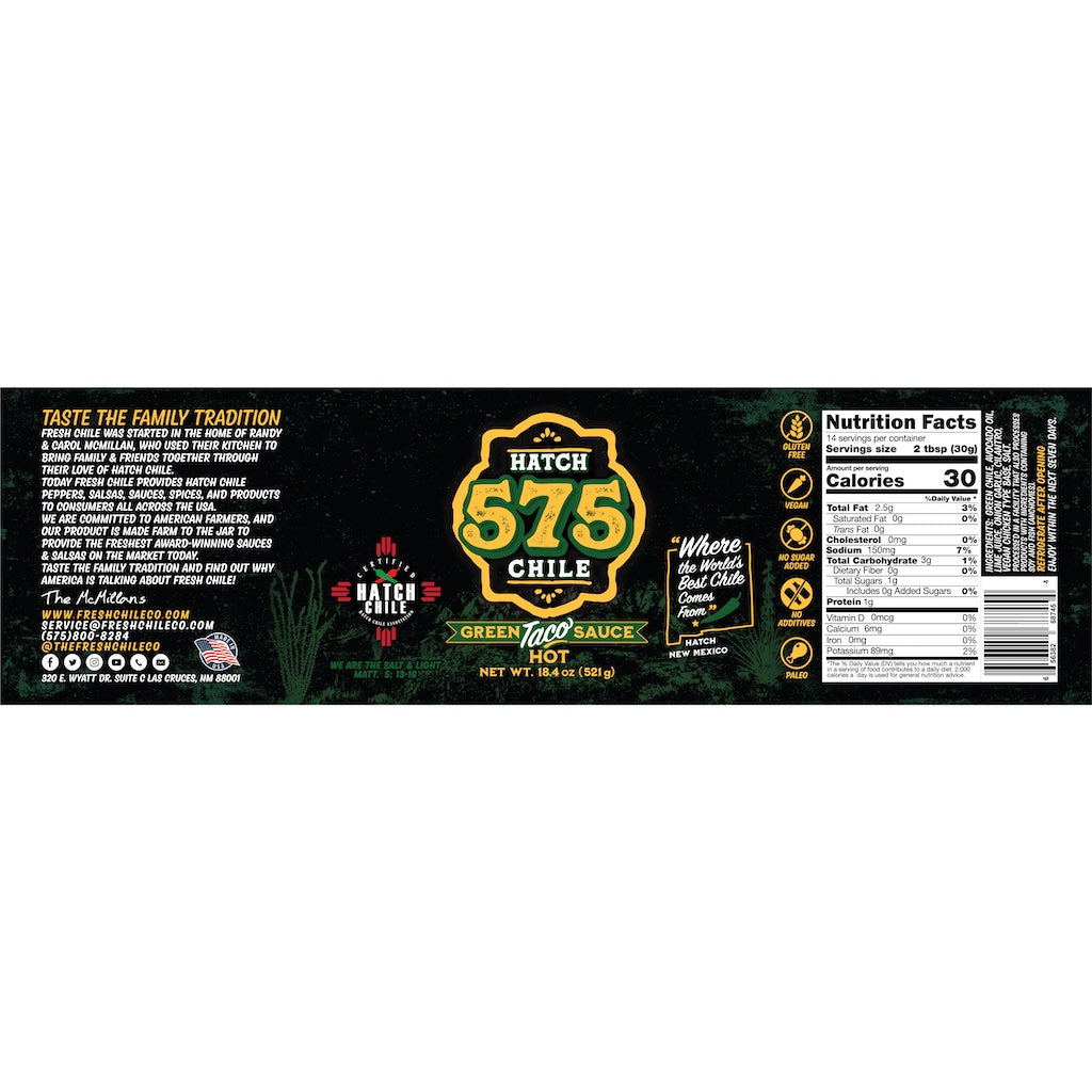 575 Hatch Green Chile | Street Taco Sauce - The Fresh Chile Company