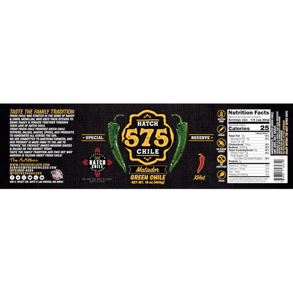 575 Matador Hatch Green Chile (XHot) - The Fresh Chile Company