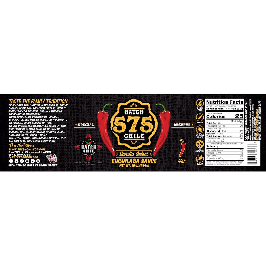 575 Sandia Hatch Red Enchilada Sauce (Hot) - The Fresh Chile Company
