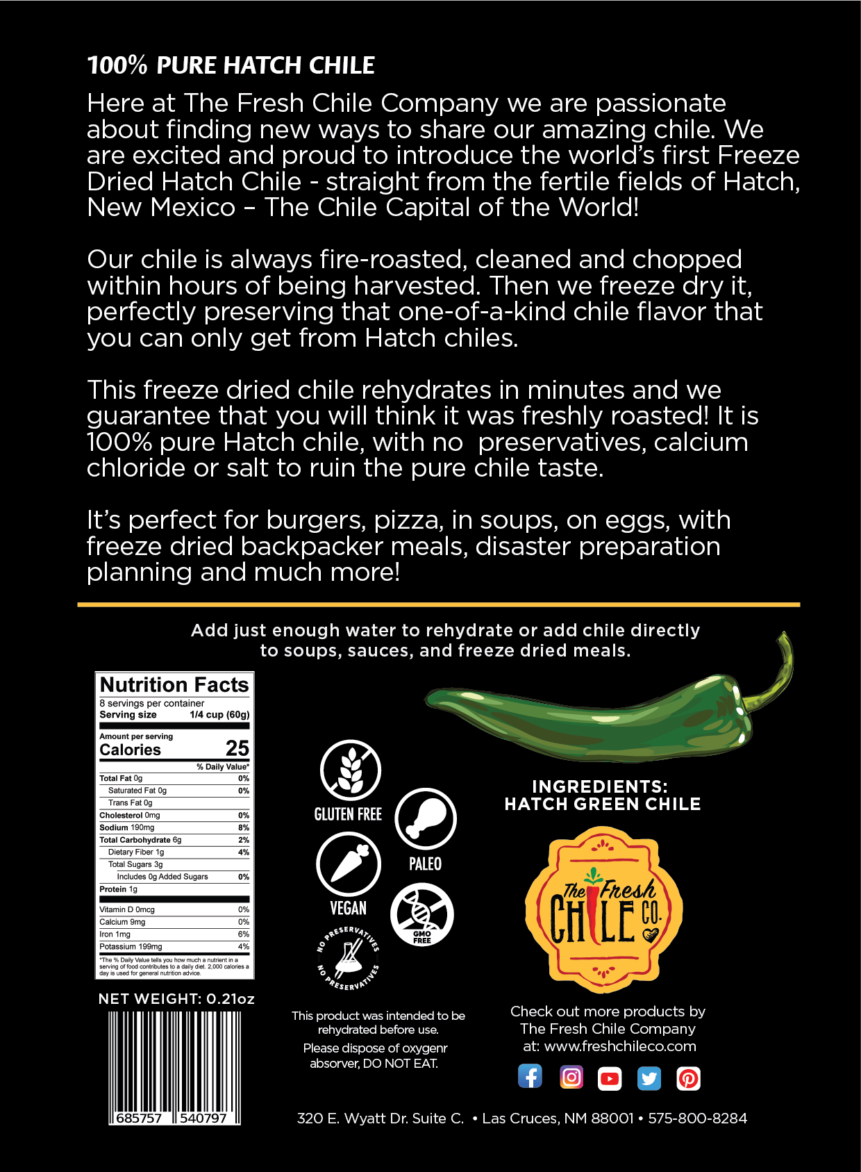 Freeze-Dried Chopped Hatch Green Chile Packs