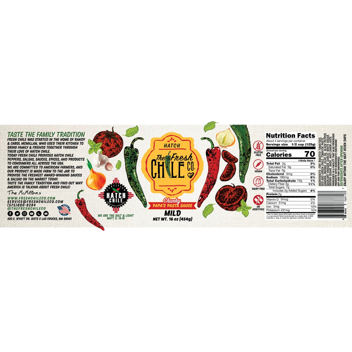Mama's Marinara Sauce (Smooth Hatch Chile) - The Fresh Chile Company