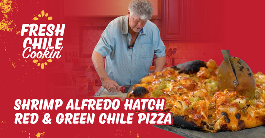 Shrimp Alfredo Hatch Red & Green Chile Pizza – A Fresh Chile “Christmas” Pizza