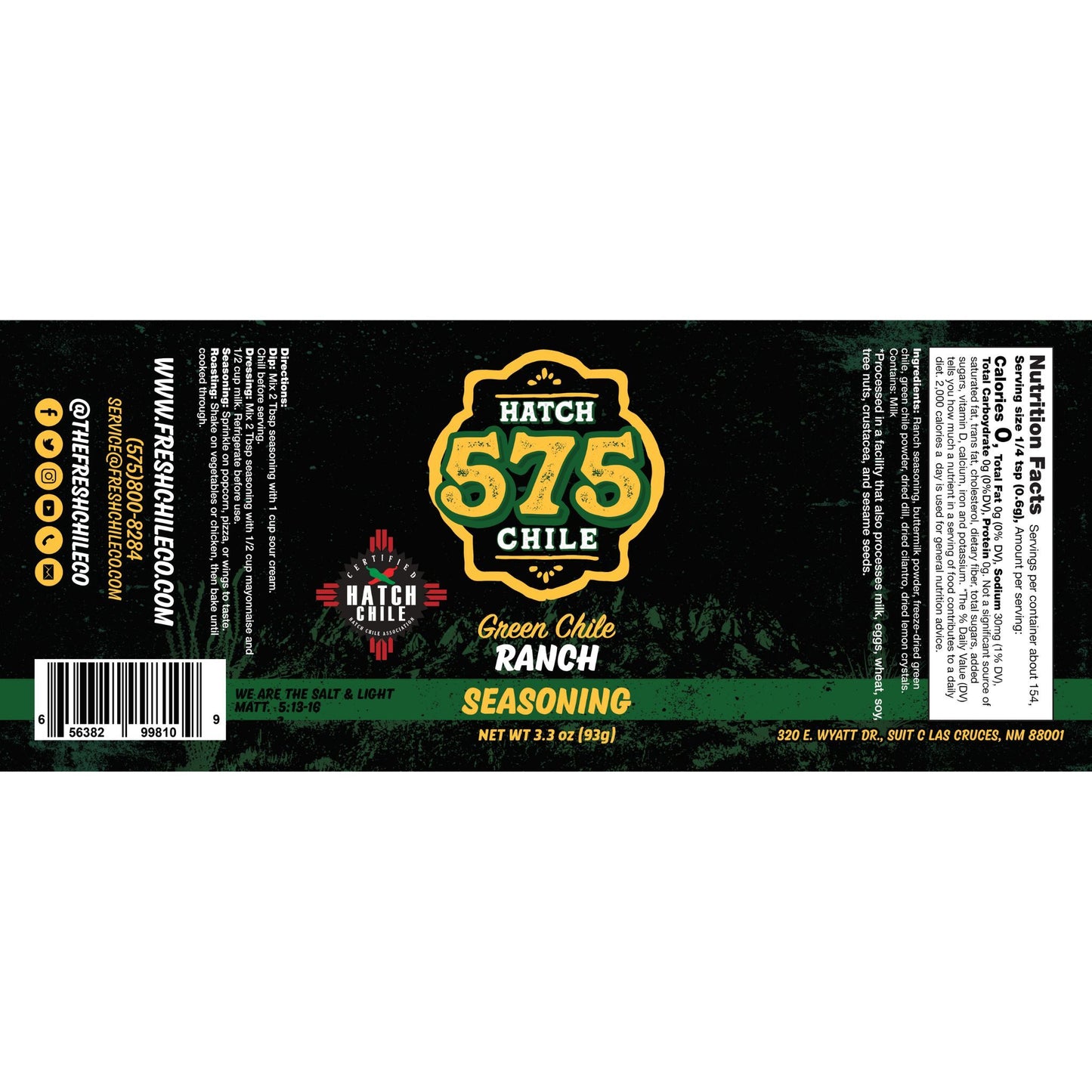 575 Hatch Green Chile Ranch Seasoning - The Fresh Chile Company
