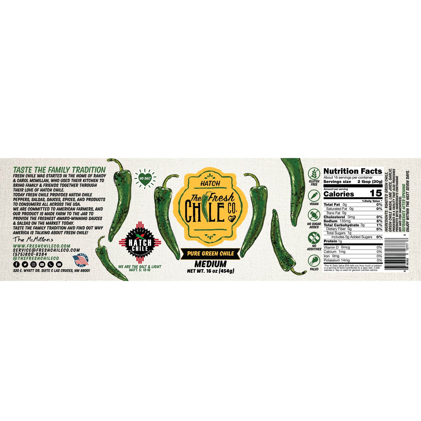 Pure Hatch Green Chile - No Salt - The Fresh Chile Company