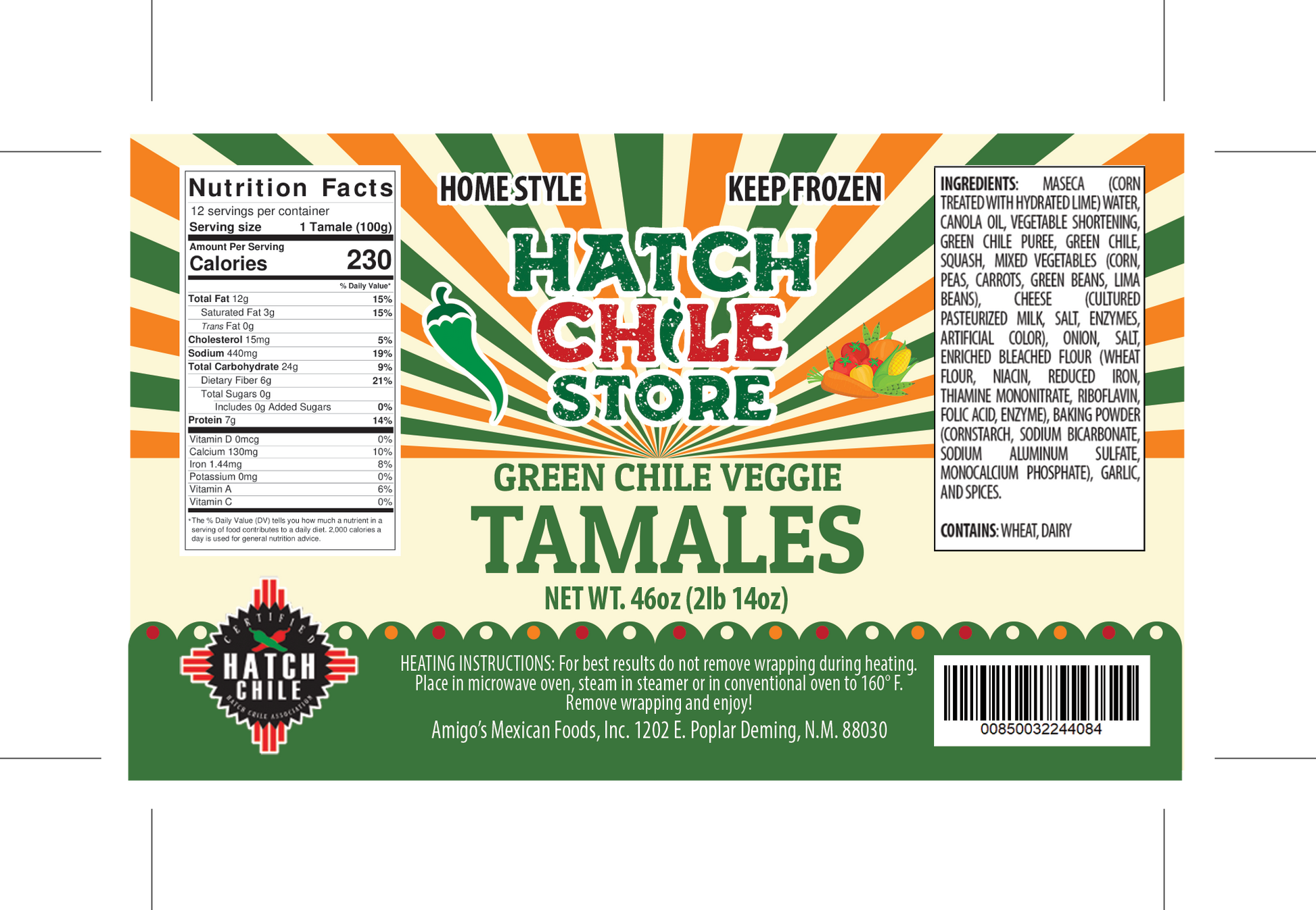 Hatch Green Chile Veggie Tamales (12 ct) - The Fresh Chile Company